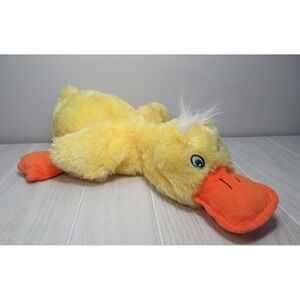 National Prize & Novelty plush yellow duck lying down orange feet blue eyes